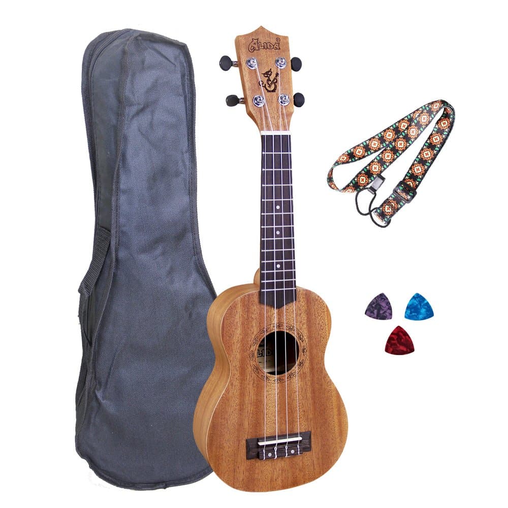 Alida Hawaiian Uke Handmade Mahogany Soprano Ukulele Starter Kit Pack with Carrying Bag, Strap and Picks for Adults Kids Children Students