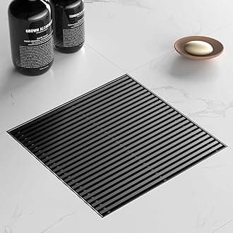Sharpeye 8 Inch Square Shower Drain with Removable Wedge Wire Pattern Grate, Matte Black 304 Stainless Steel Shower Floor Drain for Bathroom, CUPC Certified, Includes Hair Strainer