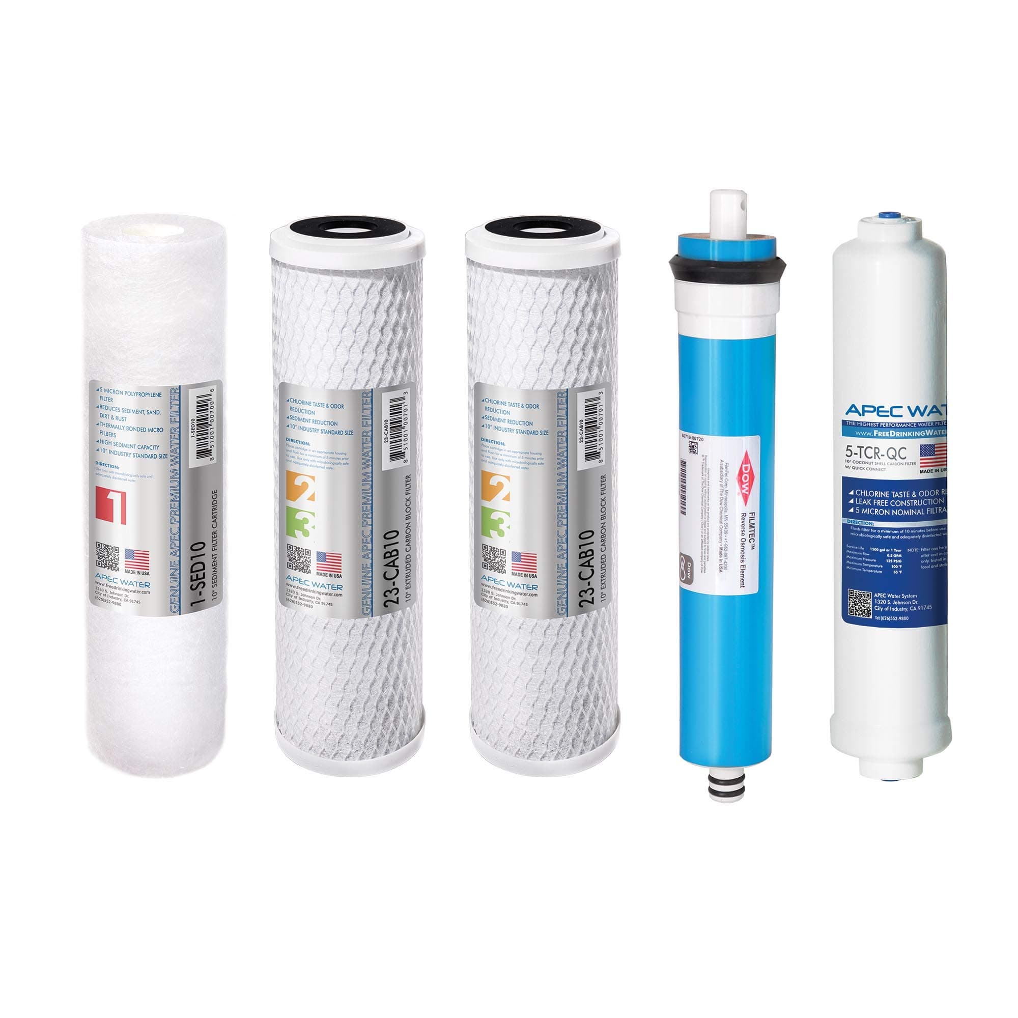 APEC Water Systems FILTER-MAX90 US Made 90 GPD Complete Replacement Filter Set For ULTIMATE Series Reverse Osmosis Filter (For Standard 1/4" Output)