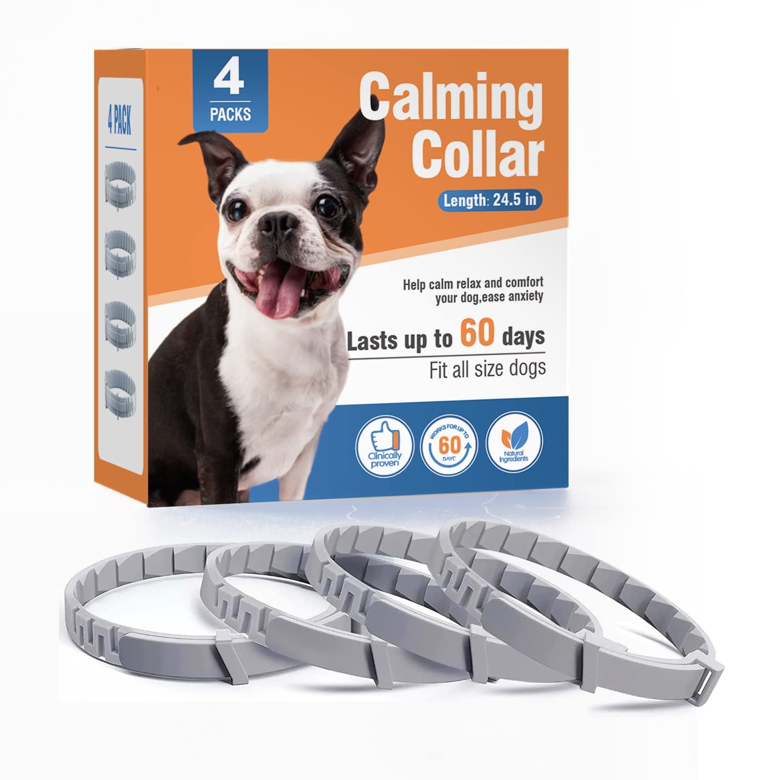 Calming Collar for Dogs 4 Packs Pheromone Collar 60 Days Use, Dog Anxiety Relief Separate Design Suitable for Various Small Medium Large Dog Relax Calming, Adjustable Size 25 Inches