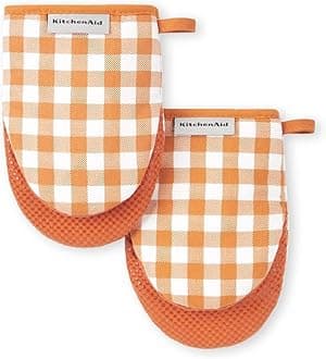 KitchenAidGingham Mini Oven Mitt 2-Pack Set, Honey, 5.5"x8"
