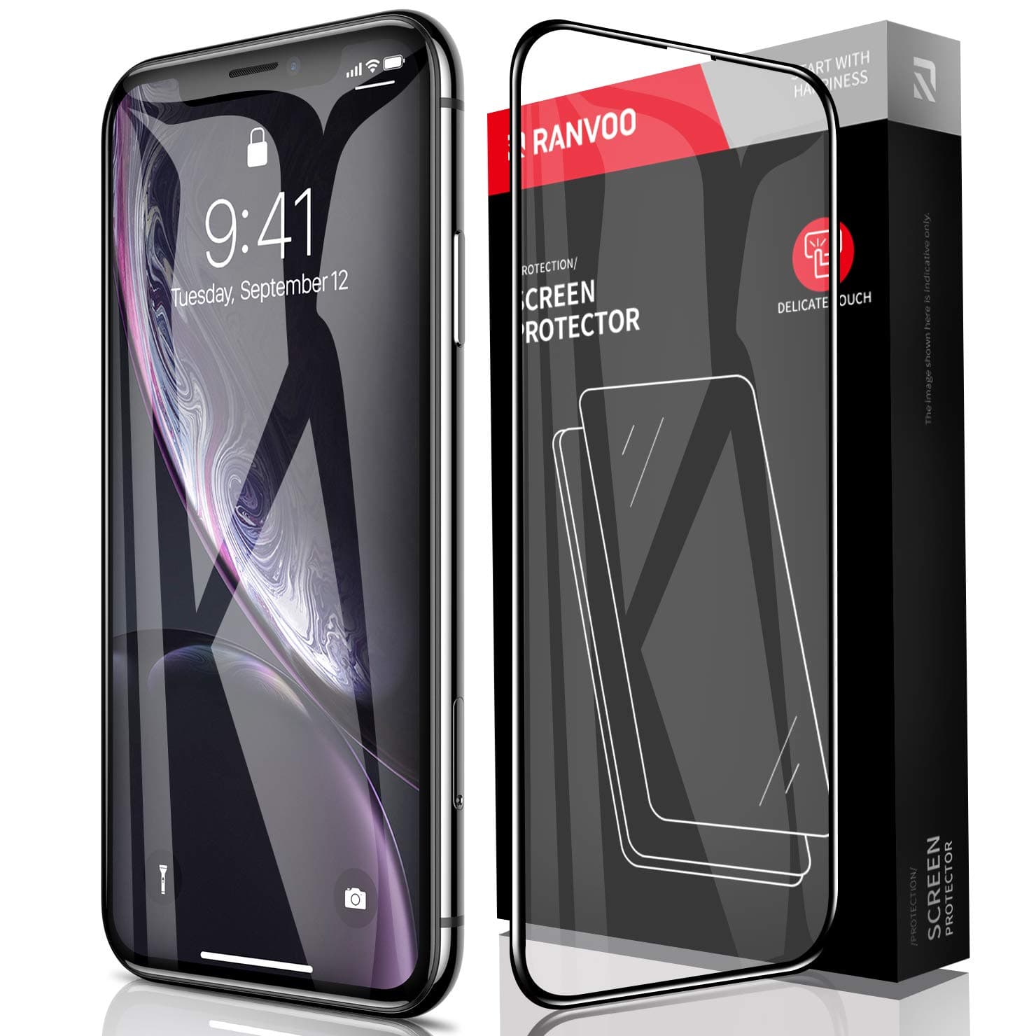 RANVOO iPhone XR Screen Protector 9H Tempered Glass [Shatter-Proof] HD Full Coverage [Anti-Scratch] [Anti-Fingerprint] 3D Touch 9H Glass Film for Apple iPhone XR