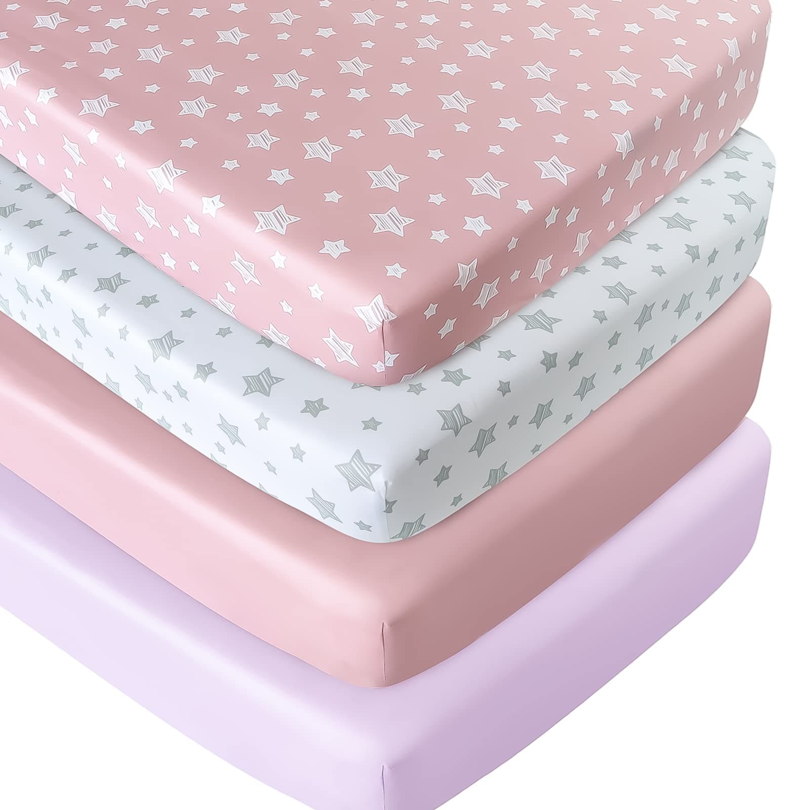 Crib Sheets for Girls 4 Pack, Fitted Crib Sheets for Standard Size Crib and Toddler Mattresses, Soft and Breathable Baby Gift Girl Set, Pink