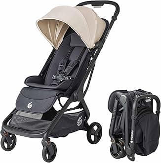 Ergobaby Metro 3 All in One Compact Baby Stroller - Lightweight Travel Stroller - Easy One-Hand Fold for Overhead Airplane Storage (Carries up to 50 lbs) - Car Seat Compatible - Natural Beige