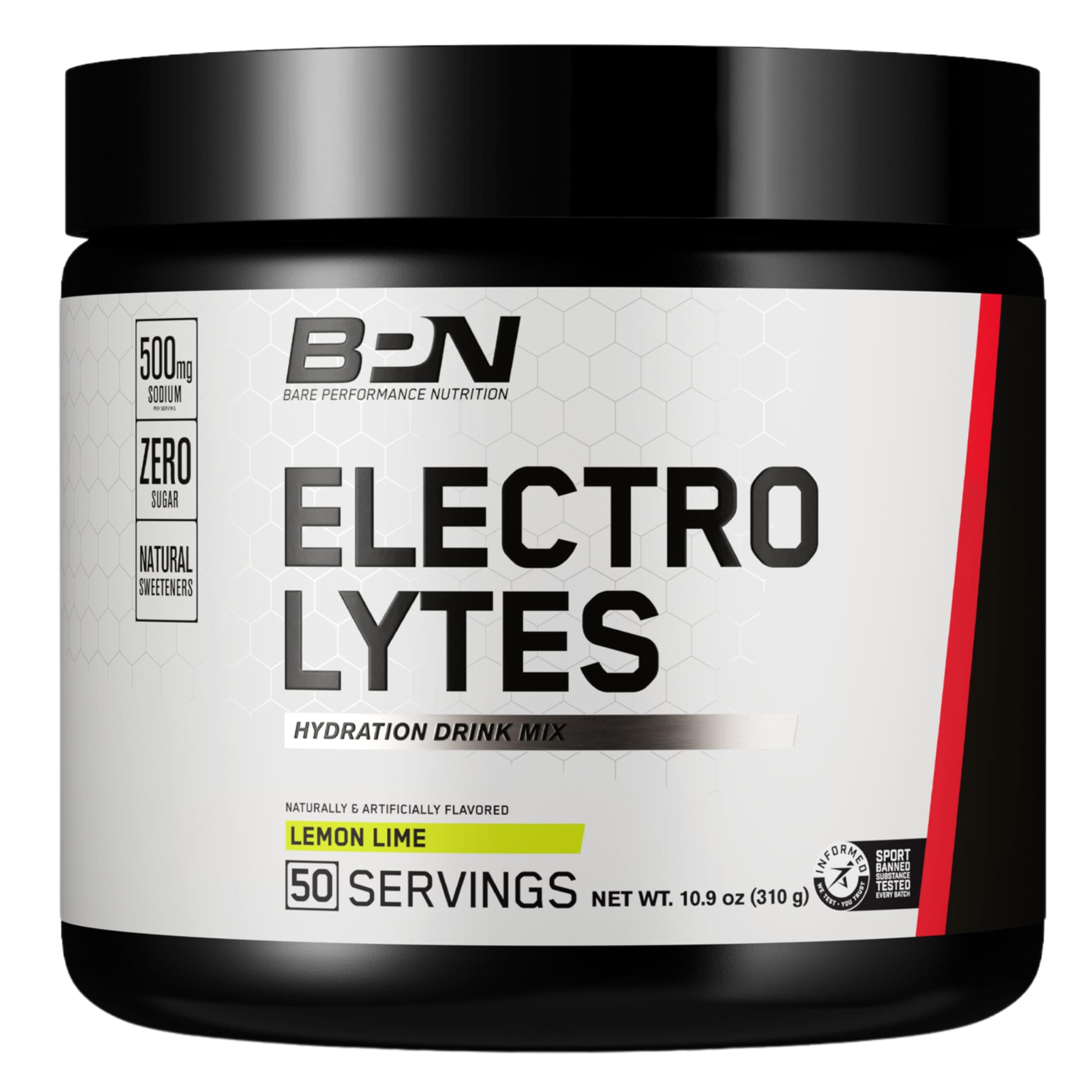 Bare Performance Nutrition, BPN Electrolytes Hydration Drink Mix, Lemon Lime, Optimize Performance, Maximize Hydration, Increase Endurance and Stamina, Energy Supplement, 50 Servings