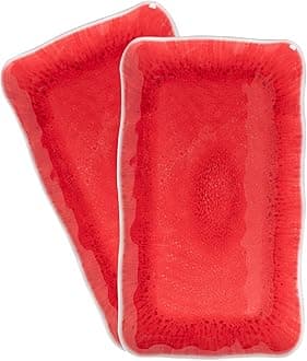 ZAROCRUS 17” x 10” Rectangular Platter, 2 Piece Red Melamine Serving Platters and Serving Trays Set for Serving Food on Christmas, Mother's Day, Parties, Gatherings, Dishwasher Safe