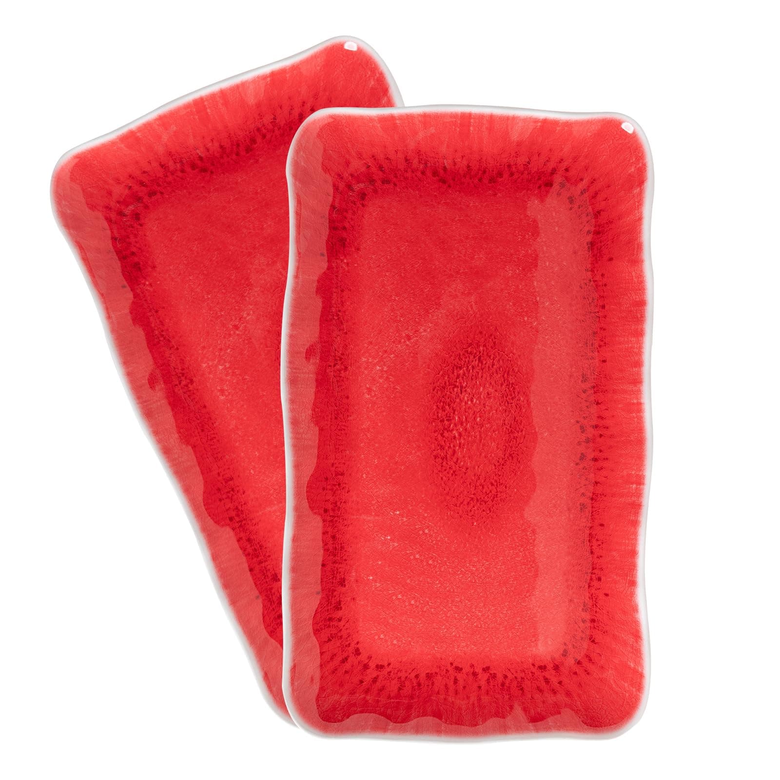 ZAROCRUS 17” x 10” Rectangular Large Serving Platters, 2 Pieces Melamine Serving Trays Sets for Serving Food for Christmas, Mother's Day, Parties, Wedding, Gatherings, Dishwasher Safe. Reactive Red