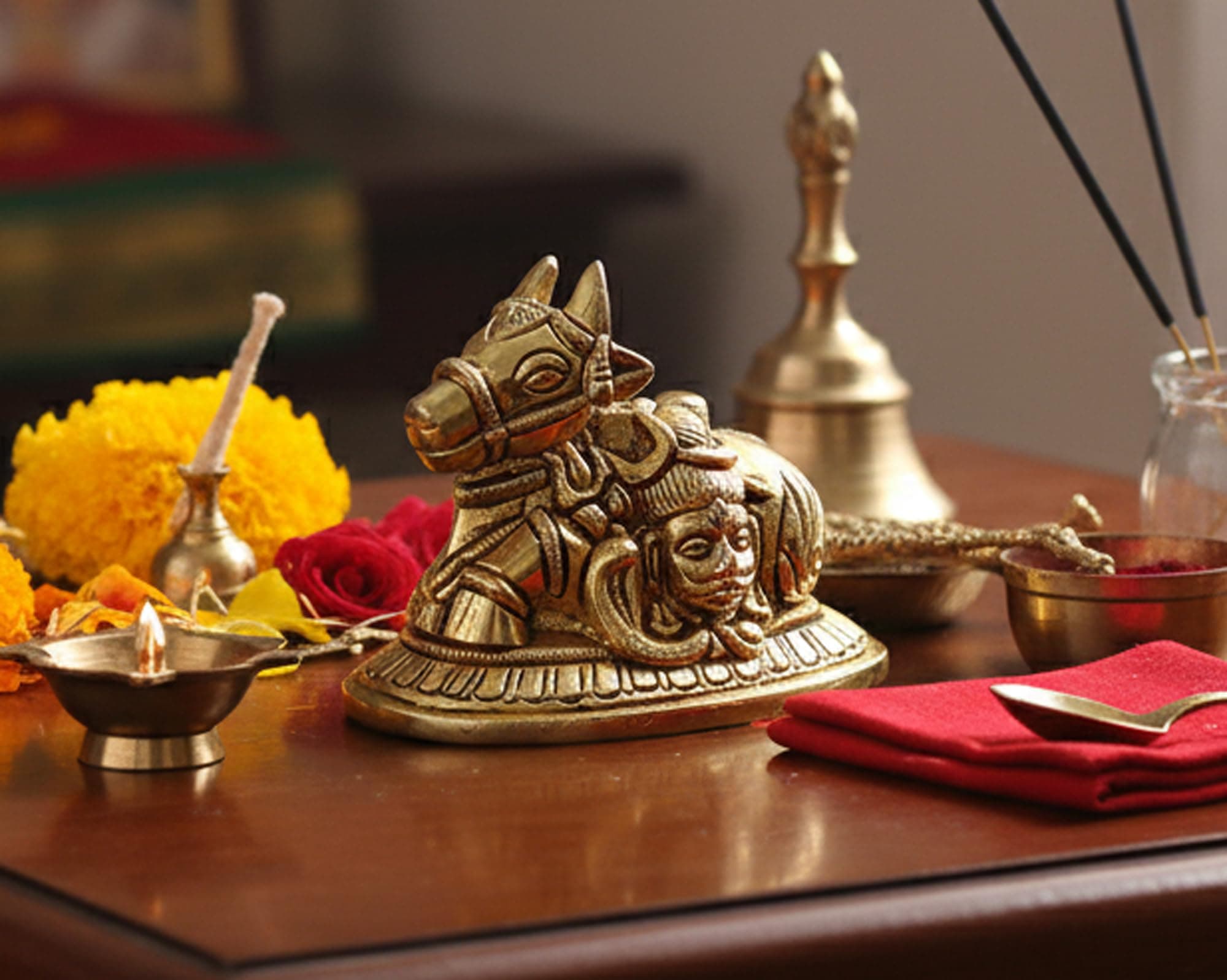 eSplanade Brass Nandi Statue Pooja Idols | Home Decor - Height 2.5" Inches