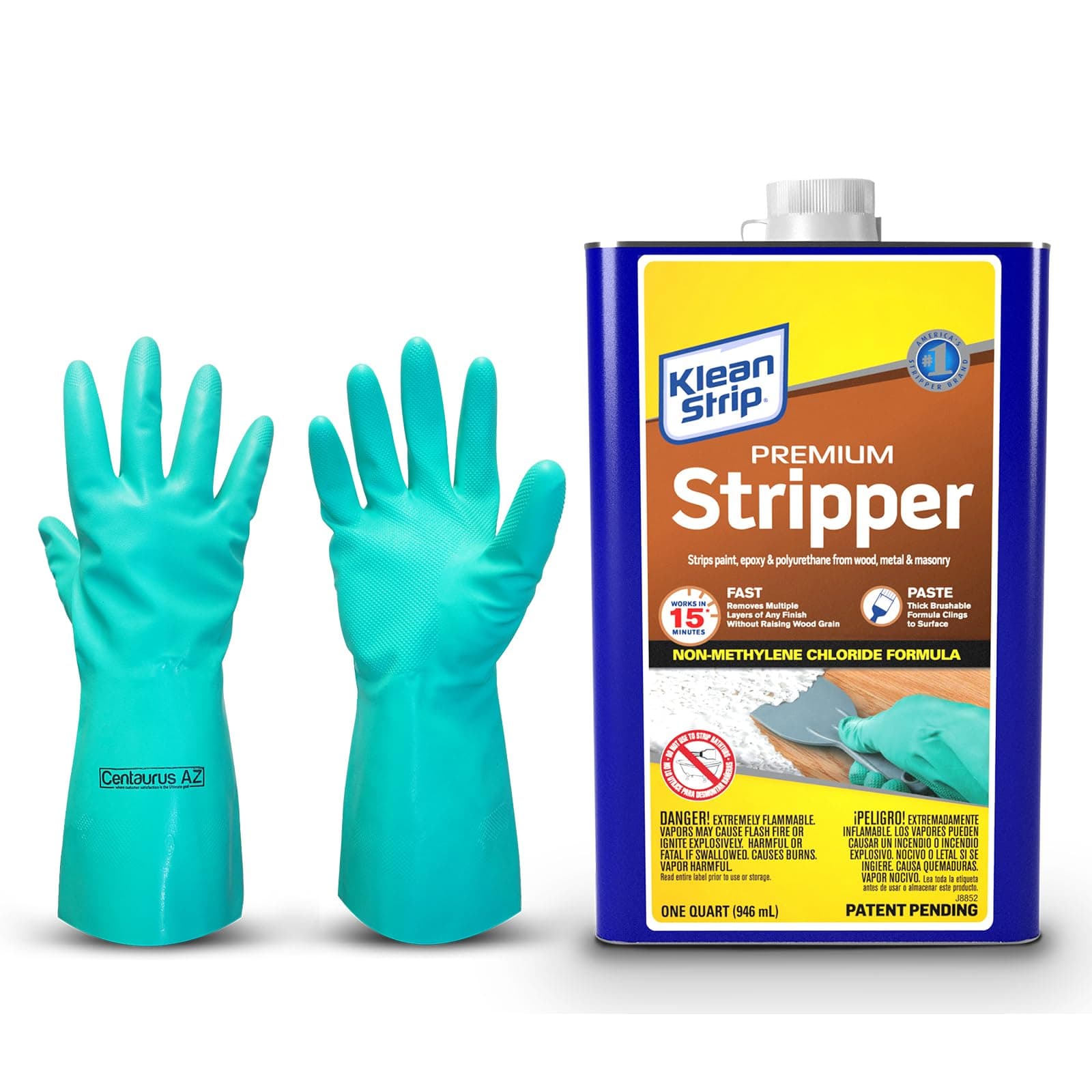 - Klean Strip Premium Stripper Epoxy Polyurethane Varnish and Paint Remover for Wood Metal and Masonry- Engine Paint Remover- Furniture Stripper-Available with Centaurus AZ Gloves -1 QT