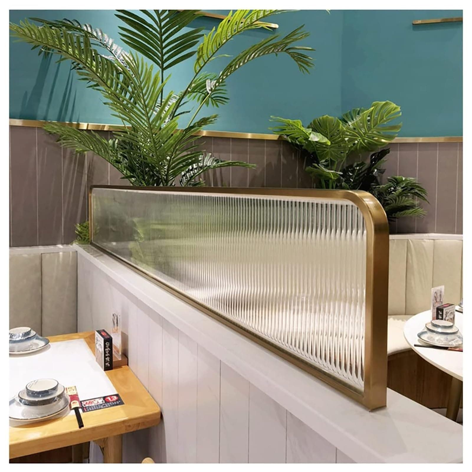 Glass Countertop Divider Panel for Restaurants Tempered Glass Desk Screen Separator (Gold 90 * 60cm)