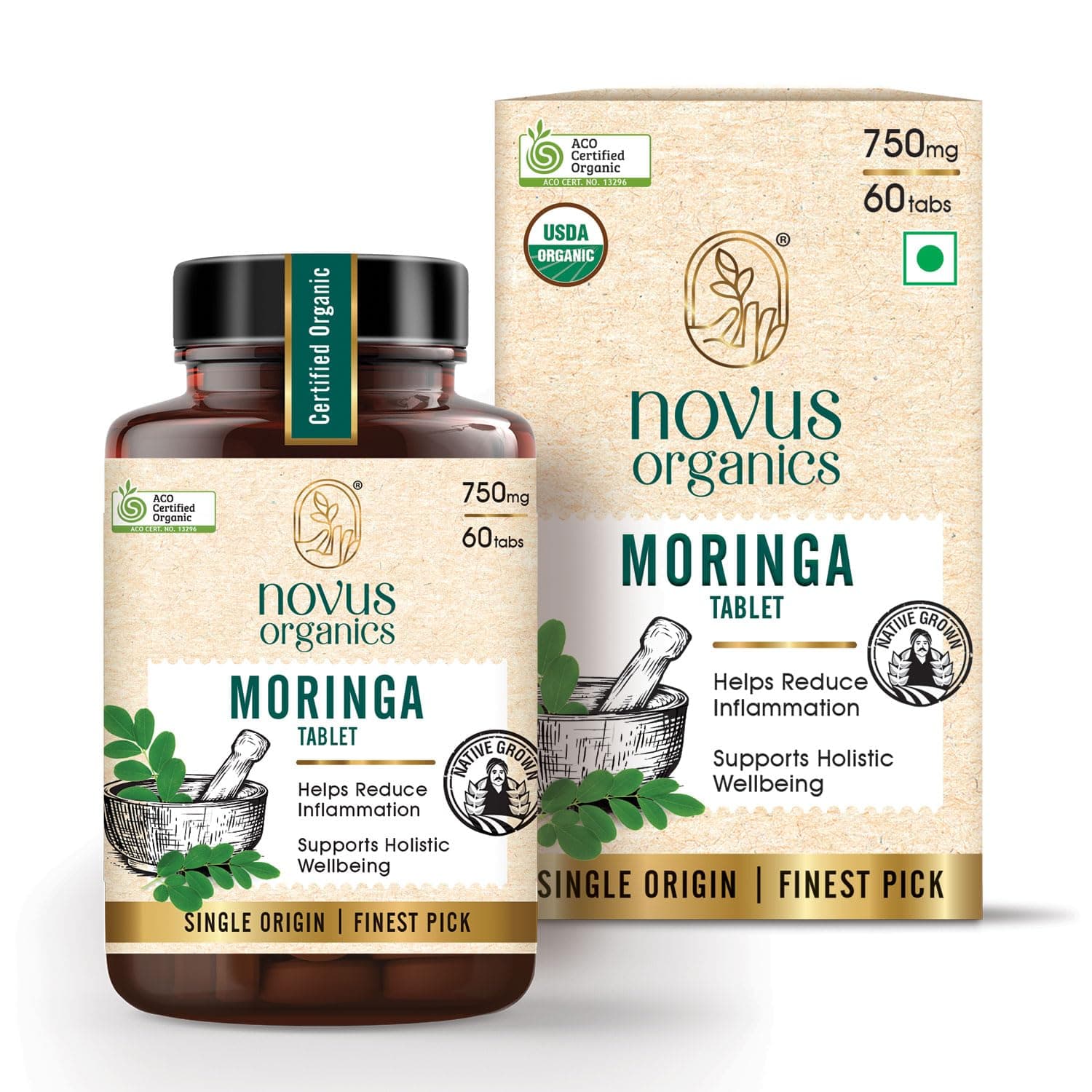 Premium Moringa 60 Tablets (Oleifera)-750mg | USDA & ACO Certified Organic Moringa Drumstick leaf Tablets | Honest Single Farm Sourced for Maximum Potency | Full Organic Strength