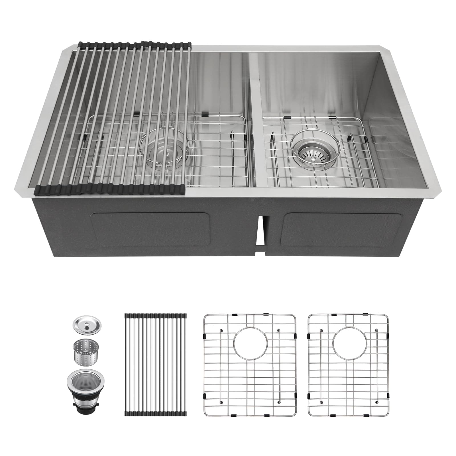 Lordear Undermount Kitchen Sink Double Bowl Kitchen Sink 33 Inch Stainless St...