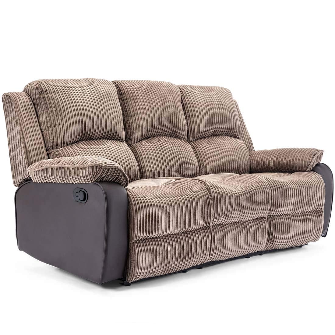POSTANA HIGH BACK JUMBO CORD FABRIC RECLINER 3 + 2 + 1 SOFA ARMCHAIR SET SUITE (Brown, 3 Seater)