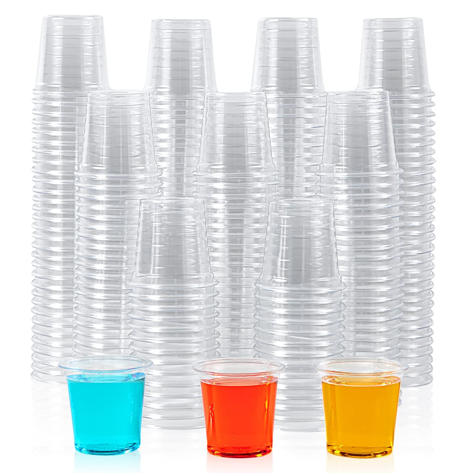 Lilymicky 500 PACK 1 oz Plastic Shot Glasses, 1 Ounce Clear Disposable Party Cups for Vodka, Whiskey, Tequila, Mini Plastic Containers for Sauce, and Sample Tasting