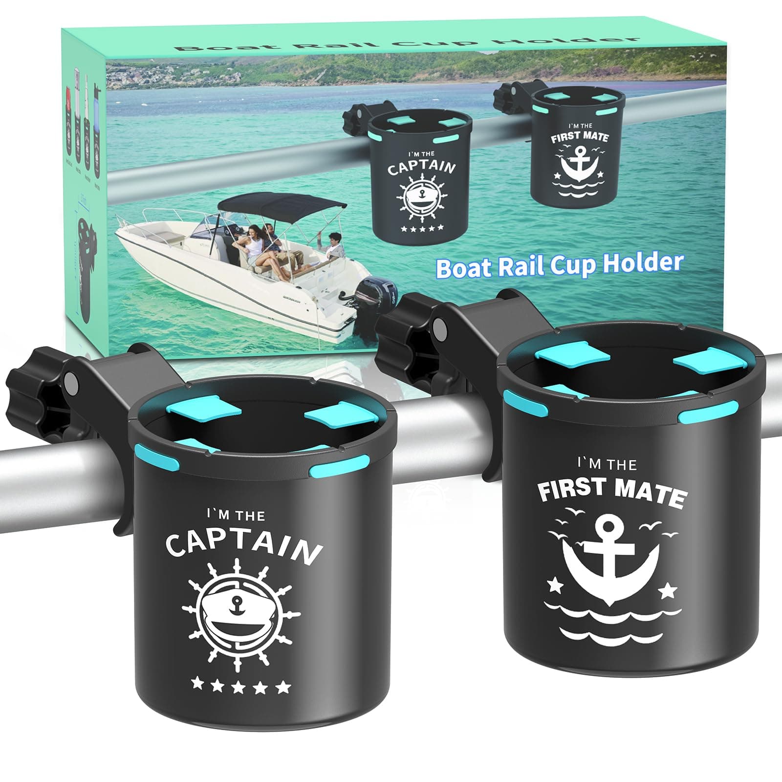 Marine Boat Rail Cup Holder, No Drilling Install On Bimini Top Conver Rail Or Pole, Grip Rail, Grab Bar, Boat Gifts for Boat Lover, Cup Holder for PWC, Jet Ski, Seadoo