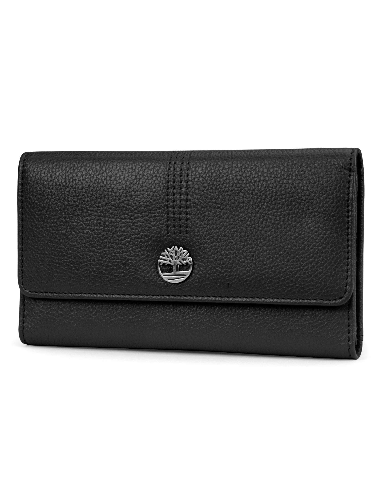 Leather RFID Flap Wallet Clutch Organizer, Black (Pebble)
