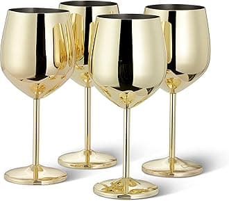4 Stainless Steel Gold Wine Glasses, 500 ml…