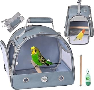 Bird Carrier Travel Cage with Stand (with Tray), Small Bird Travel Carrier for Parrot, Small Bird Cage for Travel Parakeet Carrier with Shoulder Strap, Side Access Window (Blue)