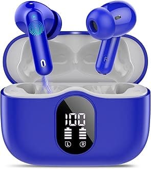 Wireless Earbuds, Bluetooth 5.4 Headphones Bass Stereo, Ear Buds with Noise Cancelling Mic, IP7 Waterproof in Ear Earphones, 36H LED Display Bluetooth Earbuds for Laptop Pad Phones, Navy Blue