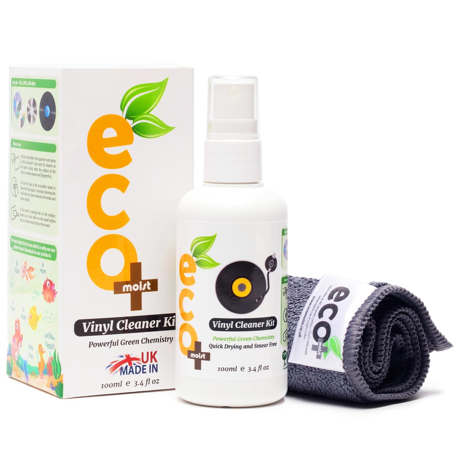 Vinyl Cleaner Kit 100ML with Fine Microfiber Towel, Made in The UK. Green Product.