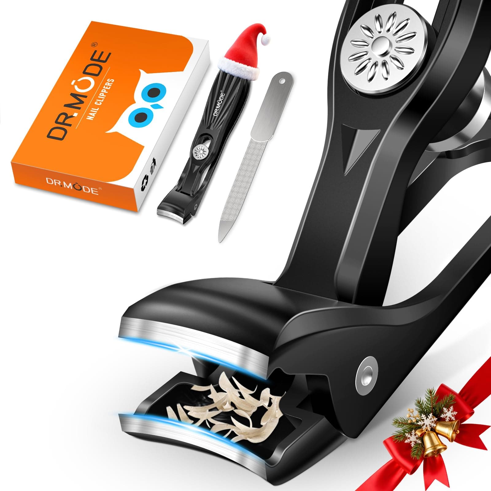 DRMODE Nail Clippers for Men Thick Nails, Angled Head Toe Nail Clippers for Thick Nails for Seniors, Wide Jaw Opening Toenail Clippers Heavy Duty Fingernail Clipper with Catcher Long Handle - Black