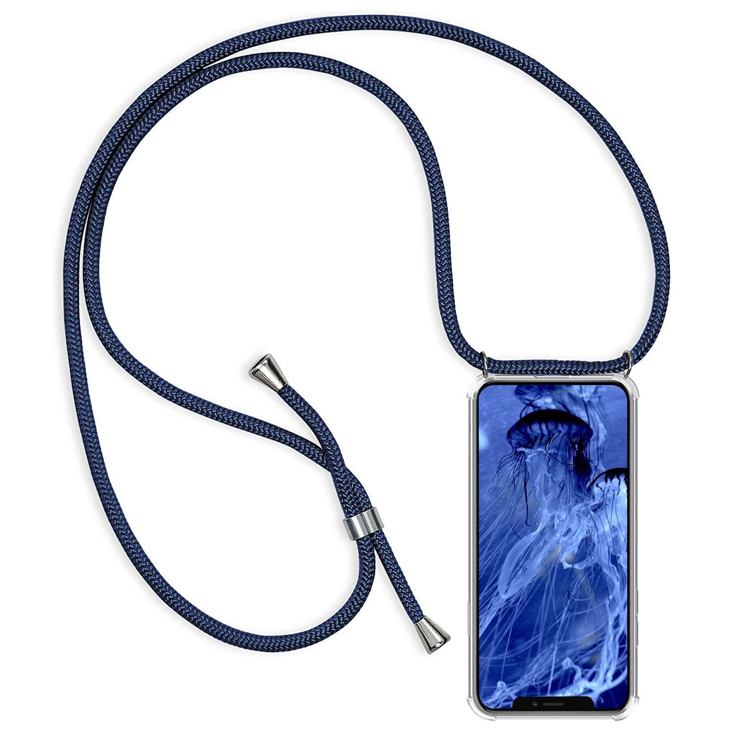 Oihxse Compatible for iPhone 11 Pro 5.8'' Lanyard Strap Case,Crystal Clear Soft TPU Silicone Bumper Ultra-Thin Transparent Shockproof Air Cushion Phone Carrying Shoulder Rope Protective Cover -Navy