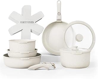Country Kitchen 13 Piece Pots and Pans Set - Safe Nonstick Cookware Set Detachable Handle, Kitchen Cookware with Removable Handle, RV Cookware Set, Oven Safe (Cream)