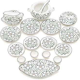 Odoria 1/12 Miniature Dish Dinnerware Set 17Pcs Dollhouse Decoration Accessories, Plum Blossom