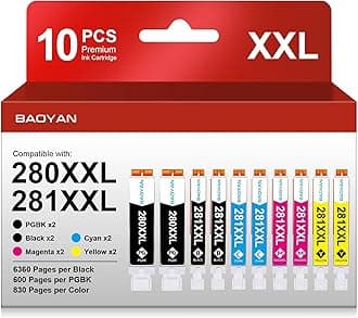 10 Pack PGI-280XXL/CLI-281XXL Replacement for Canon 281 Ink Cartridges for Canon 280 281 Ink Cartridges Compatible with PIXMA TR8520 TR8620a TR8620 TR7520 TR8600 TS6120 TS6220 TS9120