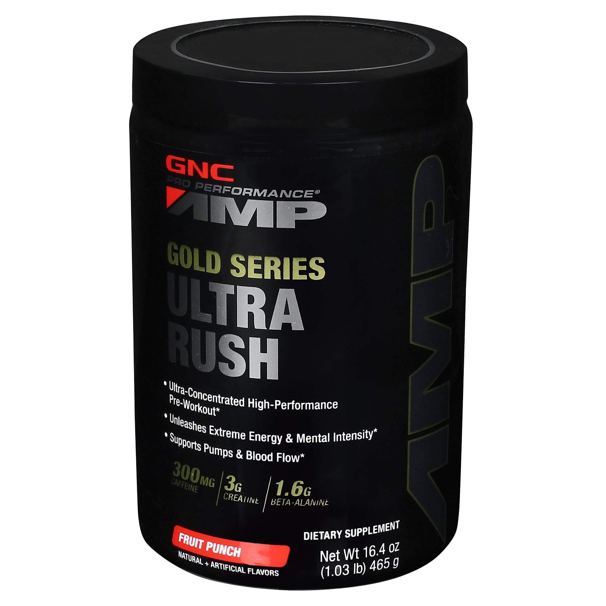 GNC AMP Gold Series Ultra Rush Pre-Workout Supplement- 1.03 lbs, 0.46 Kg (Fruit Punch)