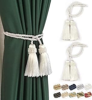 Fenghuangwu Curtain Tiebacks Handmade Decorative Curtain Holdbacks Rope with Tassel (White, 2P)