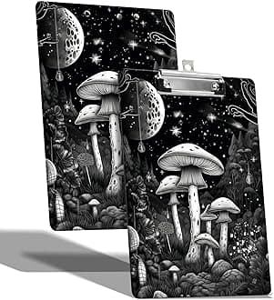 A4 Size Clipboard with Hanging Hook and Low Profile Clip, Plastic Nurse Clipboard Writing Drawing Board with Double-Side Moonnight Mushroom Print for Woman Kids Office School Use