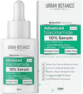 UrbanBotanics® 10% Niacinamide Face Serum for Acne, Acne Scars/Marks, Blemishes, Pigmentation & Oil Balancing with Zinc | Skin Clarifying Anti Acne Serum for Oily & Acne Prone Skin | 30ml