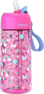 Kids Water Bottle - New & Improved 2023 Leak-Proof, BPA-Free 15 oz. Cup for Toddlers & Children - Flip-Up Safe-Sip Straw for School, Sports, Daycare, Camp & More (Rainbows & Butterflies)