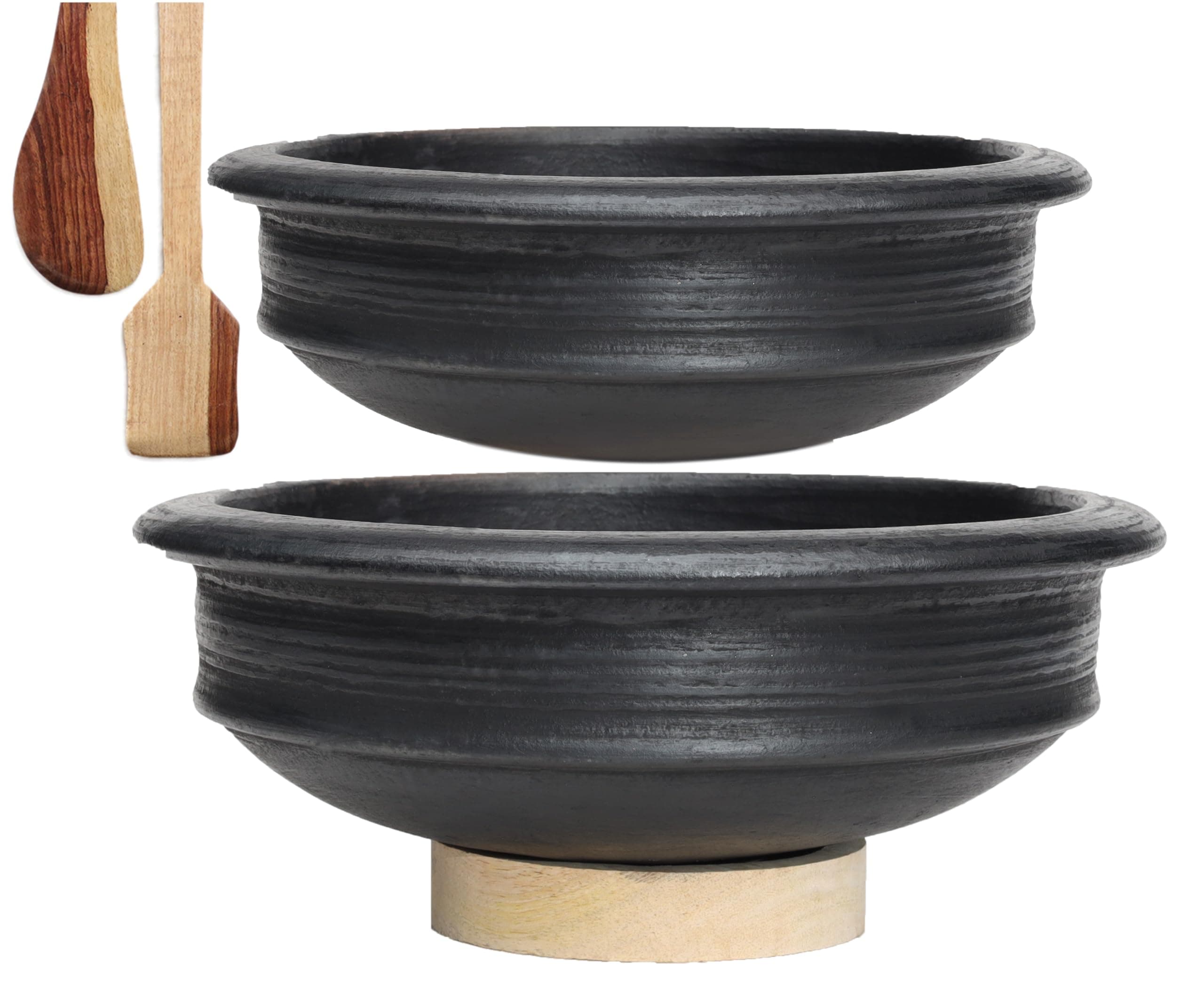 Pre-Seasoned Earthen/Clay-Handi/Kadai/Pot Combo 1 & 2 Liter - Black,