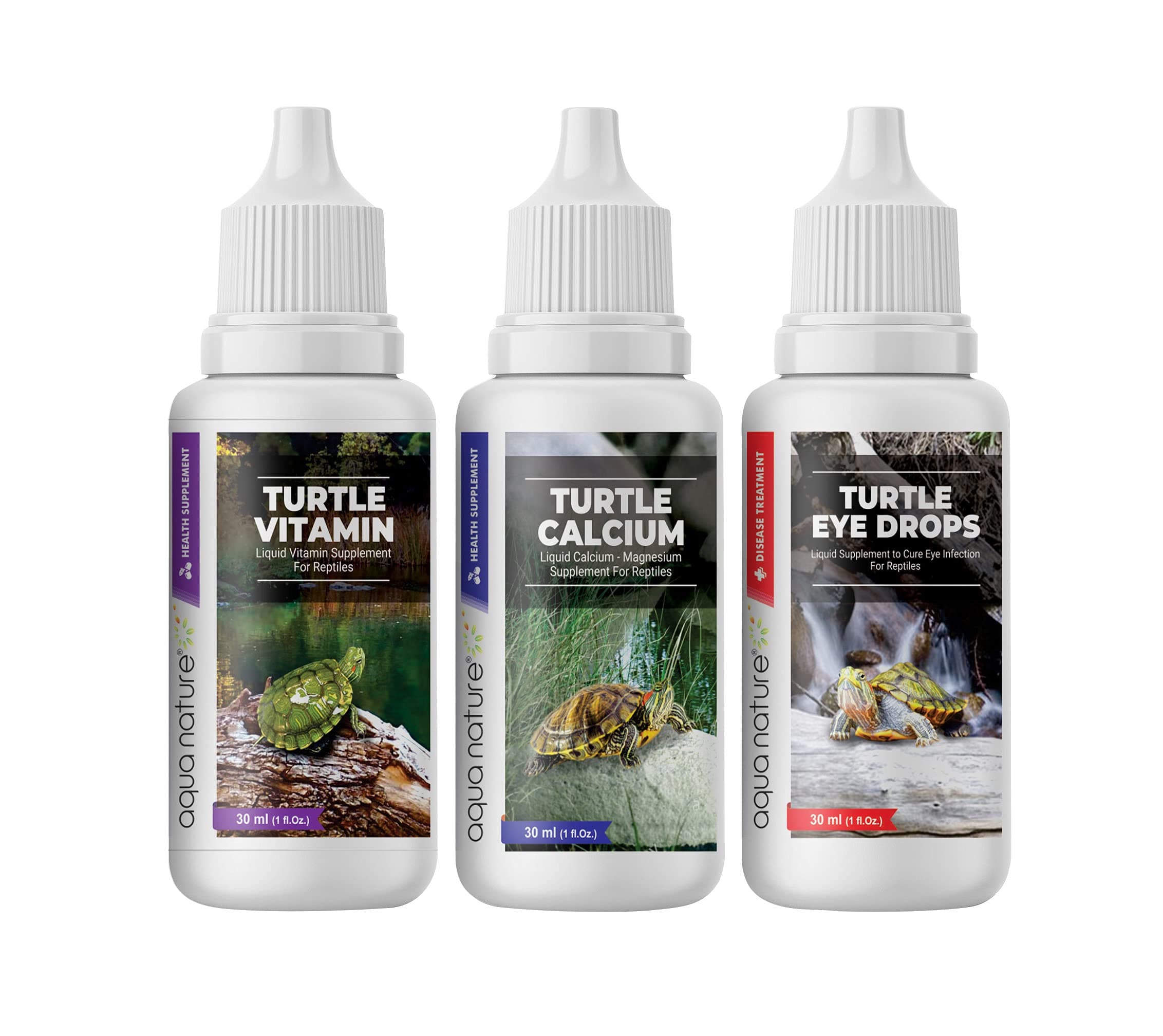 AquaNature® Special Combo Turtle Eye Drops,Turtle Calcium&Turtle Vitamin Drop for Swollen Infected Eye&for Strong Shell&Provide Calcium Vitamins Minerals Healthy Turtle Healthcare (30Ml)