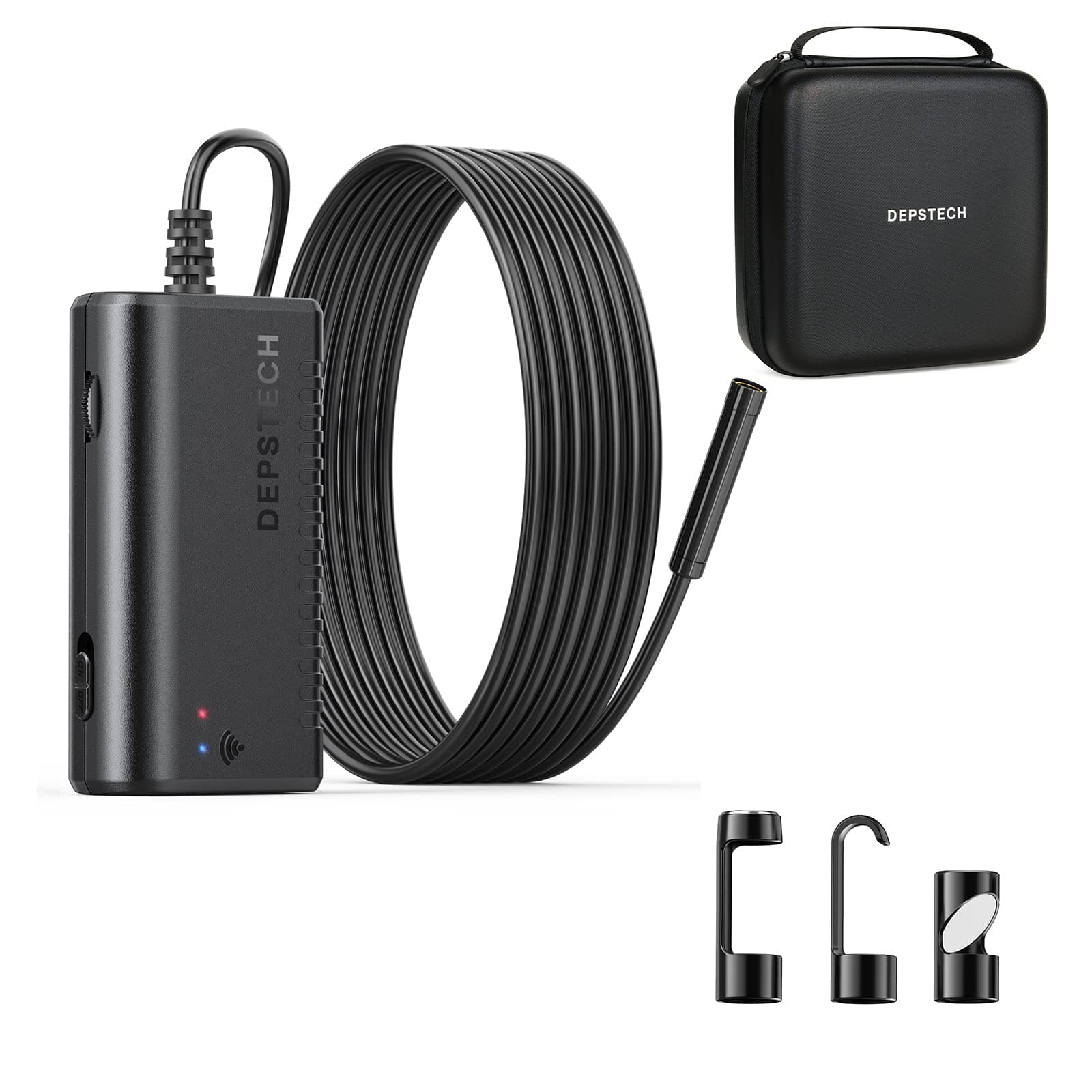 DEPSTECH Wireless Endoscope, IP67 Waterproof WiFi Borescope Inspection 2.0 Megapixels HD Snake Camera with Hook Magnet Side View Mirror Set and Original Endoscope Borescope Carrying Case Bag