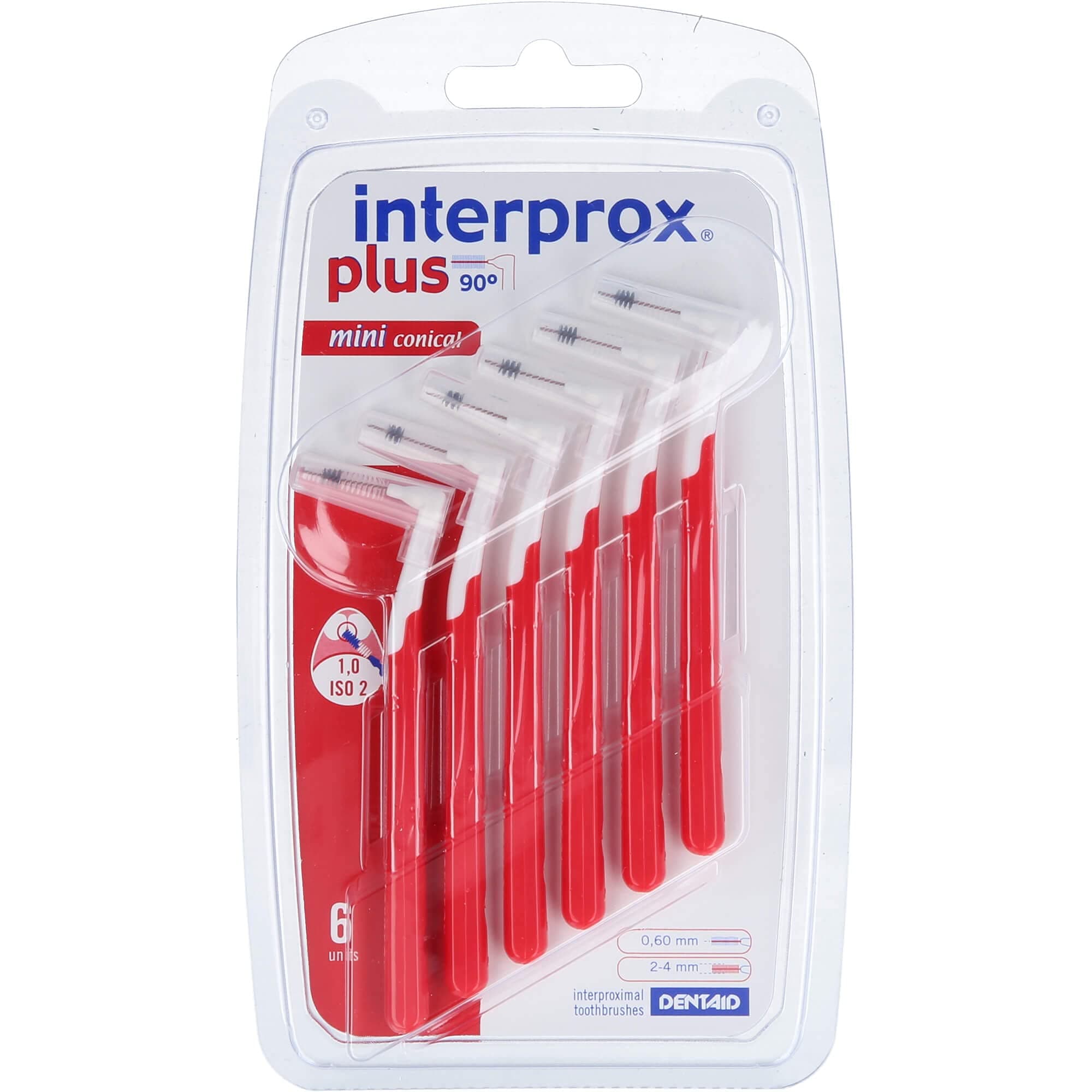 INTERPROX Plus Mini conical Interdental Brushes, Red (Pack of 6)