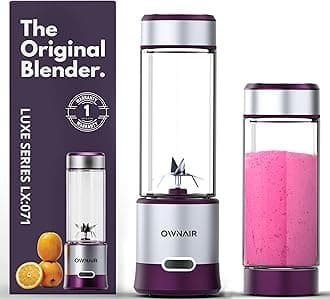 OWNAIR Portable Blender | Smoothie & Juice Maker | 180W Blender Mixer Grinder | 5000mAh Rechargeable Portable Juicer | 450ml High Borosilicate Glass Jar | Baby Food & Smoothie Maker | Grey & Purple