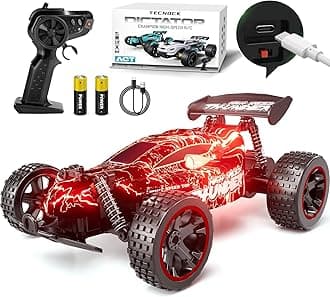 Tecnock RC Cars Remote Control Car for Boys Girls, 1:18 Scale RC Car with LED Lights, 2.4GHz 2WD All Terrain RC Car with 2 Rechargeable Batteries for 60 Min Play, Gifts for Kids (Red&Lights)
