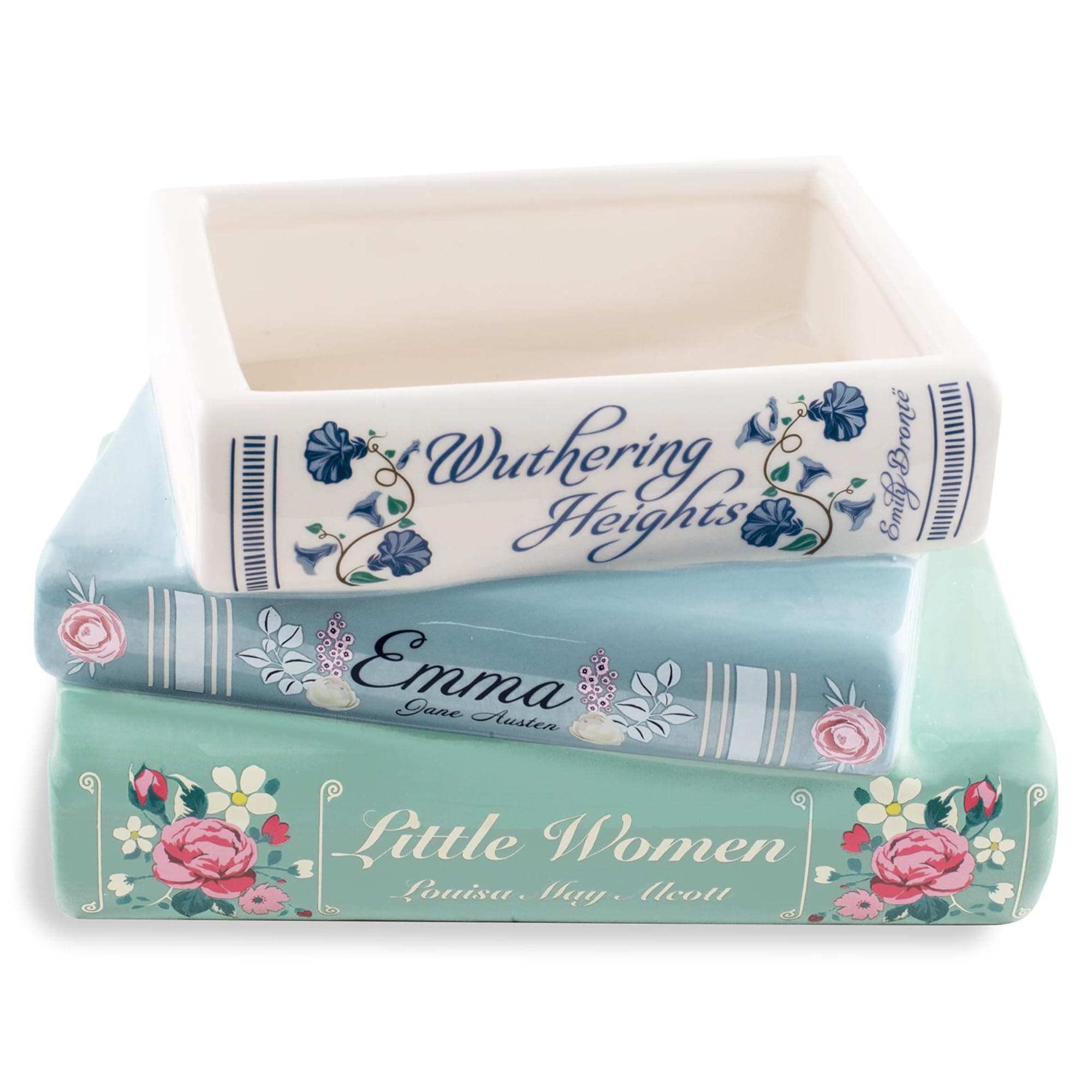 STEEL MILL AND CO. & Co Small Book-Shaped Decorative Planter, Ceramic Planter for Home Decor, Cute Bookshelf Decor, Unique Planter for Book Lovers, Classic Titles Bookstack