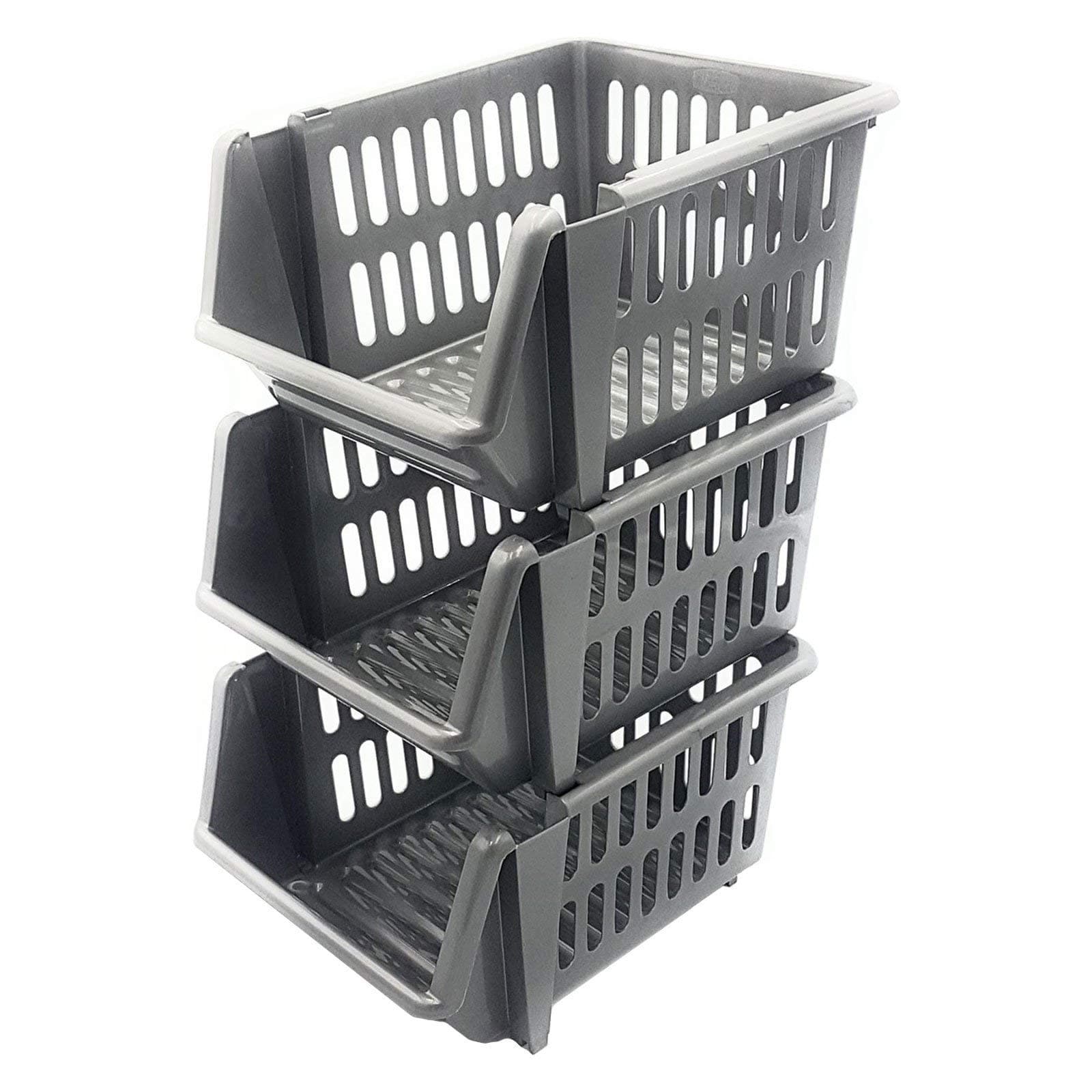 WhitefurzeStacking Basket Set of 3, Silver, 18 cm