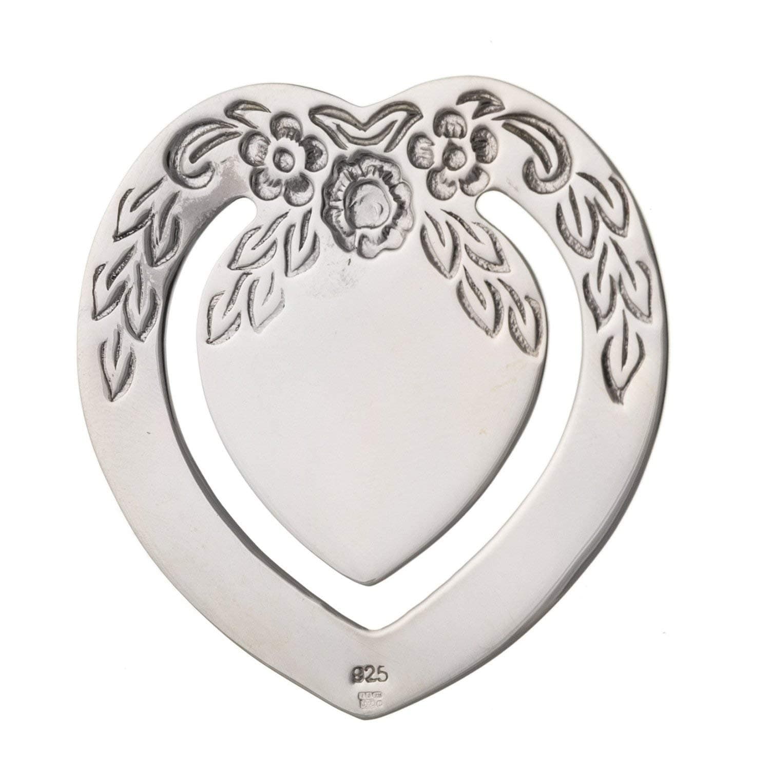 Patterned Heart Slide-On Silver Bookmark for Women Men Book Lover Reader Classmate Teacher Colleague Librarian - Solid 925 Sterling Silver - Graduation Retirement Souvenir Thank You Present Gift