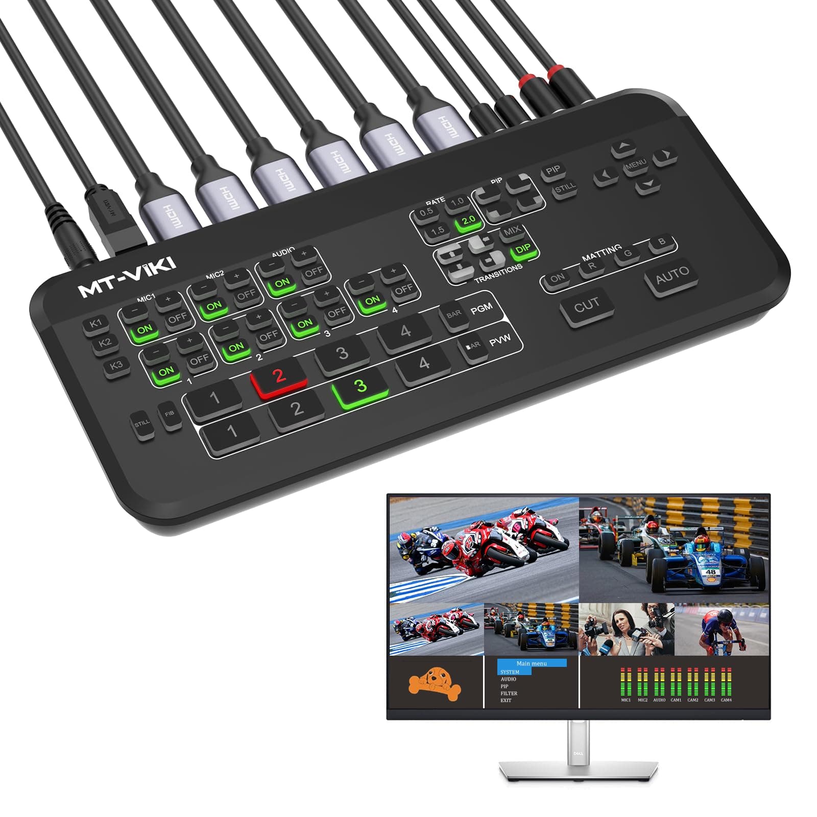 MT-VIKI HDMI Live Stream Switcher, Video Mixer Switch with Multi-view Preview Output & Audio Mixer & 3.5mm Audio, for OBS, YouTube