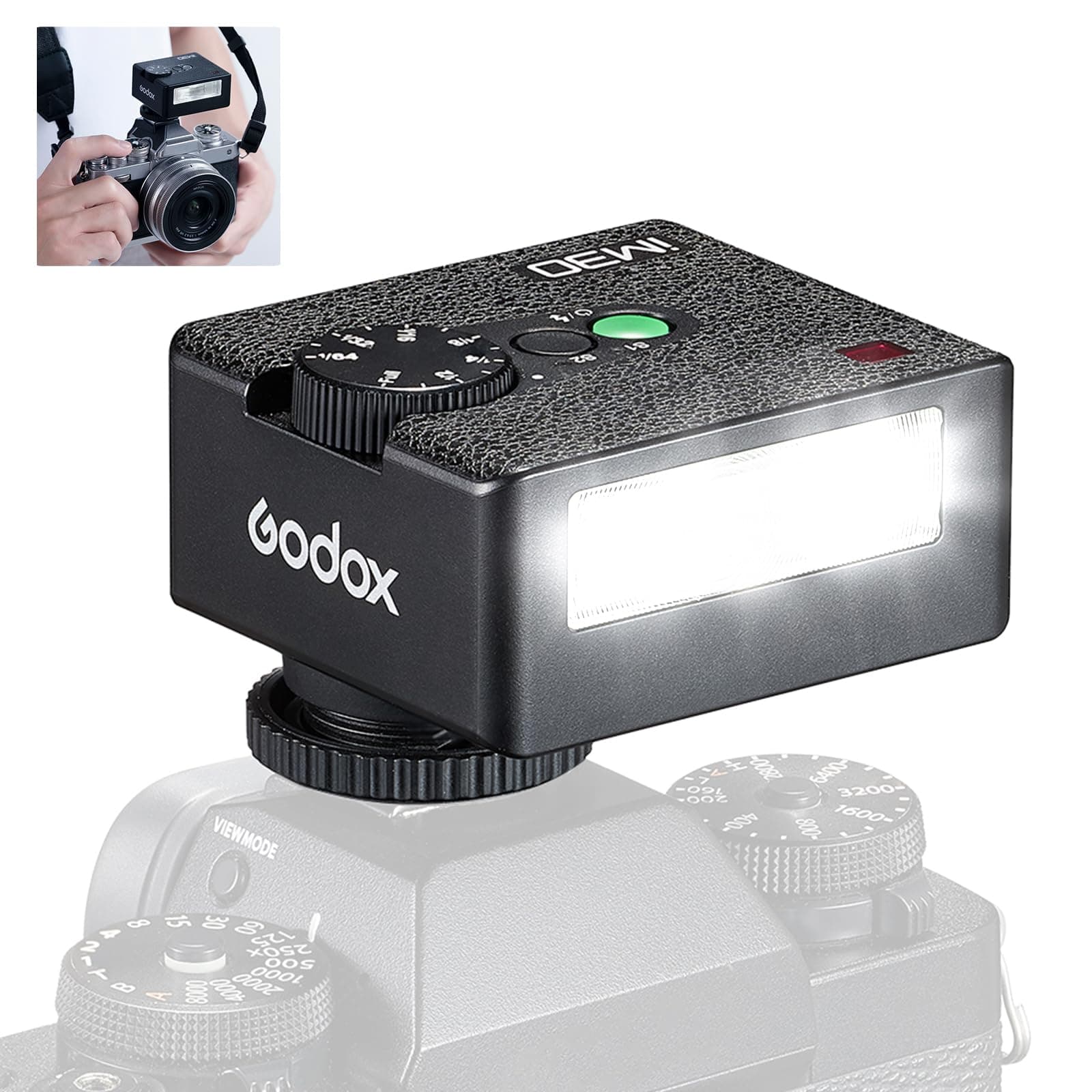 iM30 Godox Flash Camera Flash GN15 with 7 Levels, CCT 6000K±200K,IM 30 Mini Manual Flash for Sony zv1/Sony zve10 /Canon/Ricoh gr3/Fuji f1-230 Full-Power Flashes