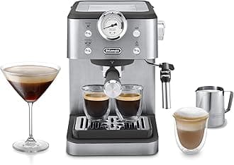 De'Longhi Linea Classic EM450.M, Manual Coffee Machine with Steam Rod, Espresso Machine with Barista Pump, Nozzle for Cappuccino, Double Wall Filter, 15bar, Cup Up to 13 cm, Stainless Steel/Metal