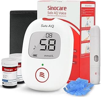 Diabetes Test Kit, Blood Sugar Tester with Voice Reminder and Light Warning Blood Glucose Monitor with Test Strips x 50 and Lancet x 50, Sinocare Safe AQ Voice Glucometer -in mmol/L