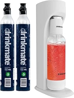 Drinkmate OmniFizz Sparkling Water and Soda Maker, Carbonates Any Drink - Bubble Up Bundle - Includes Two 60L CO2 Cylinder, One Carbonation Bottle, and Fizz Infuser (Classic White)