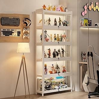 Display Cabinet for Collection, Acrylic Transparent Curio Cabinet Figures and Curio Collection Display Case Floor Standing Showcase Home Living Room(White,3 Floor 80cm)