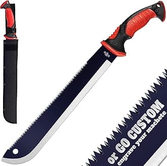 Machete with Saw 25" / 19" Heavy Duty Tool & Sheath - Ergonomic No-Slip Handle - Survival Knife with Serrated Blade - Machetes for Bushcraft Hunting Garden Cutting Trees and Yard Work